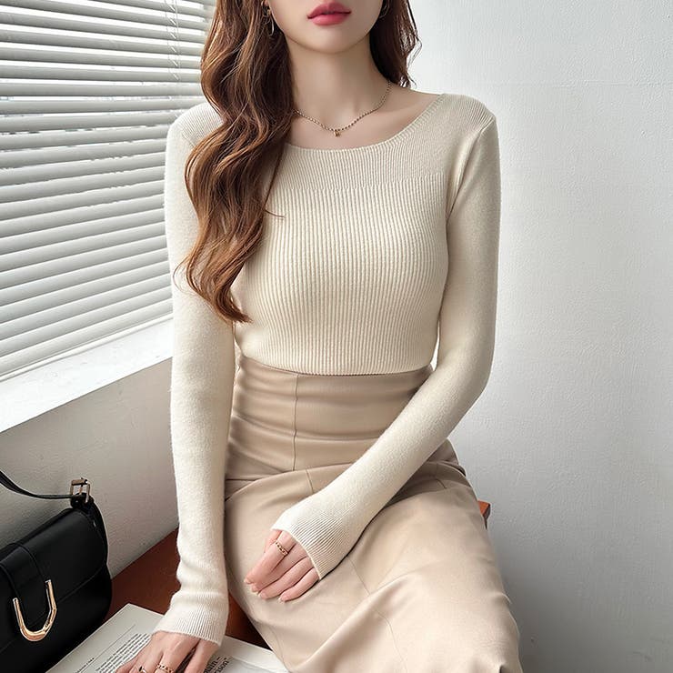 きれいめベーシック ボートネックニット リブニット | COCOMOMO | 詳細画像7 