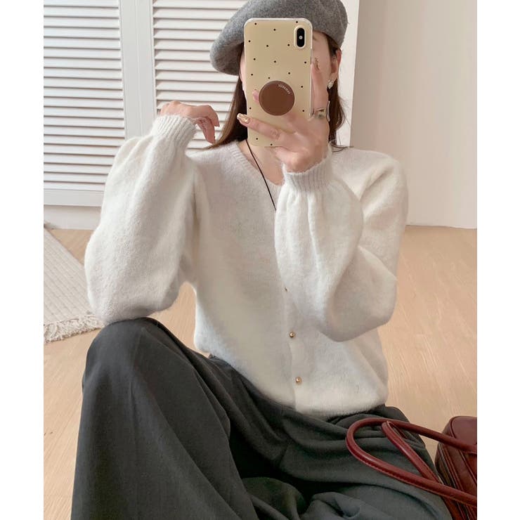 メランジニットカーディガン カーディガン 金ボタンニットトップス | COCOMOMO | 詳細画像11 