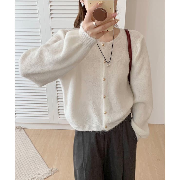 メランジニットカーディガン カーディガン 金ボタンニットトップス | COCOMOMO | 詳細画像12 