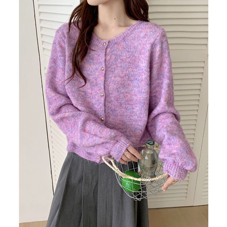 メランジニットカーディガン カーディガン 金ボタンニットトップス | COCOMOMO | 詳細画像2 