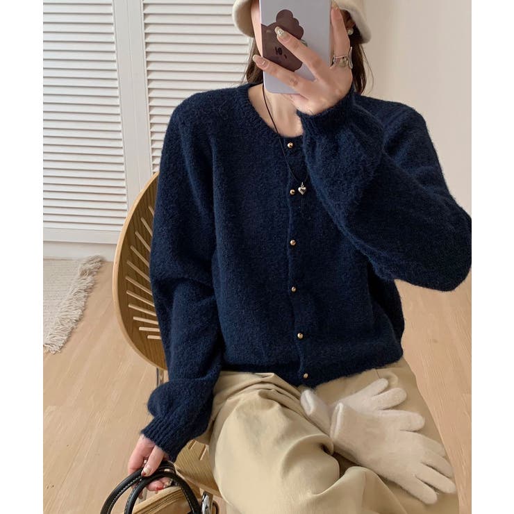 メランジニットカーディガン カーディガン 金ボタンニットトップス | COCOMOMO | 詳細画像20 