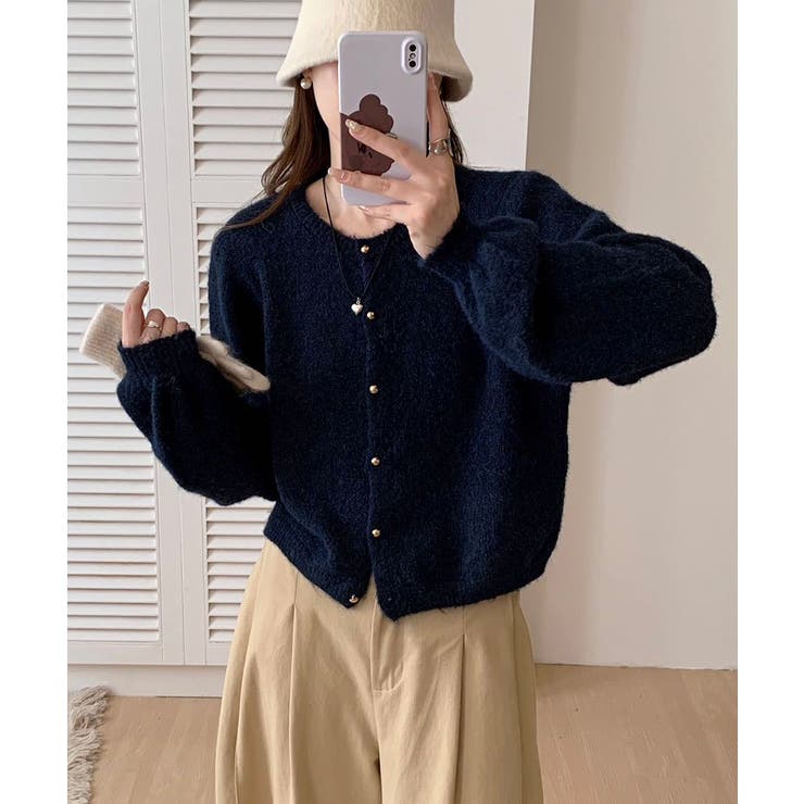 メランジニットカーディガン カーディガン 金ボタンニットトップス | COCOMOMO | 詳細画像21 