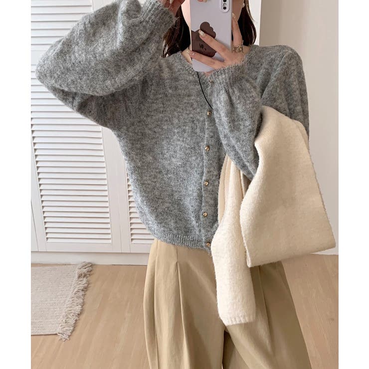 メランジニットカーディガン カーディガン 金ボタンニットトップス | COCOMOMO | 詳細画像24 