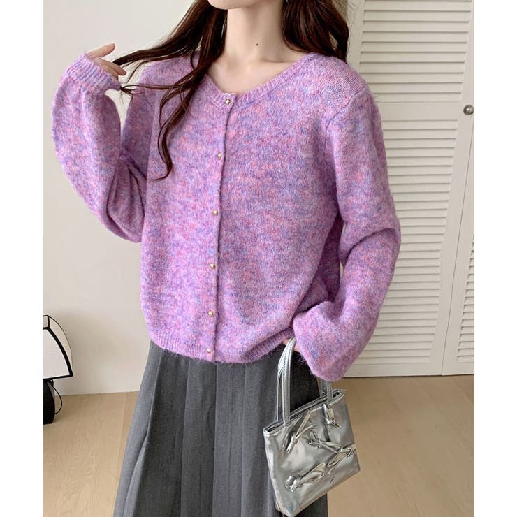 メランジニットカーディガン カーディガン 金ボタンニットトップス | COCOMOMO | 詳細画像3 
