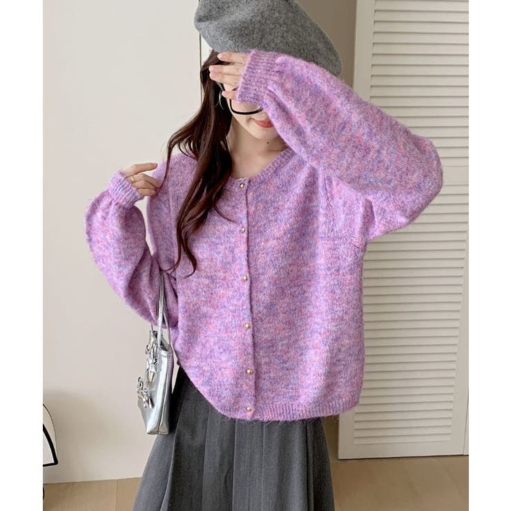 メランジニットカーディガン カーディガン 金ボタンニットトップス | COCOMOMO | 詳細画像4 