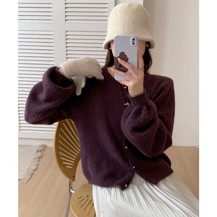 メランジニットカーディガン カーディガン 金ボタンニットトップス | COCOMOMO | 詳細画像6 