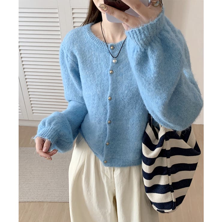 メランジニットカーディガン カーディガン 金ボタンニットトップス | COCOMOMO | 詳細画像8 