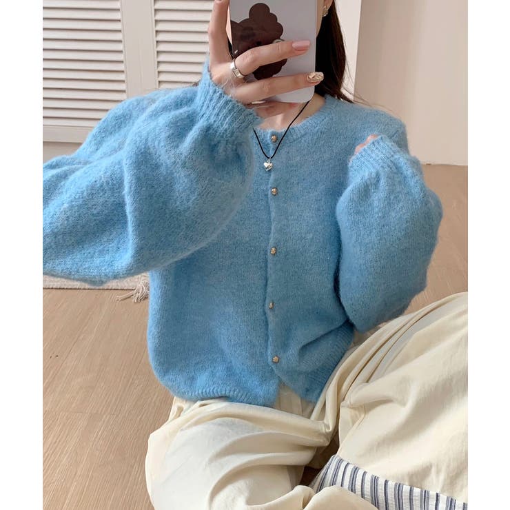 メランジニットカーディガン カーディガン 金ボタンニットトップス | COCOMOMO | 詳細画像9 