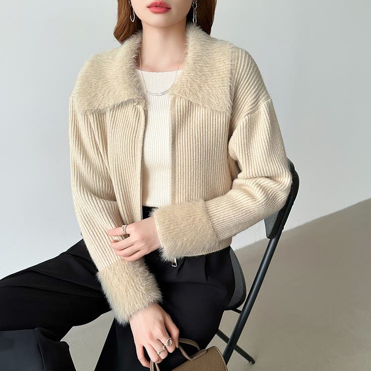 シャギー付きダブルジップカーディガン リブニット カーディガン | COCOMOMO | 詳細画像5 