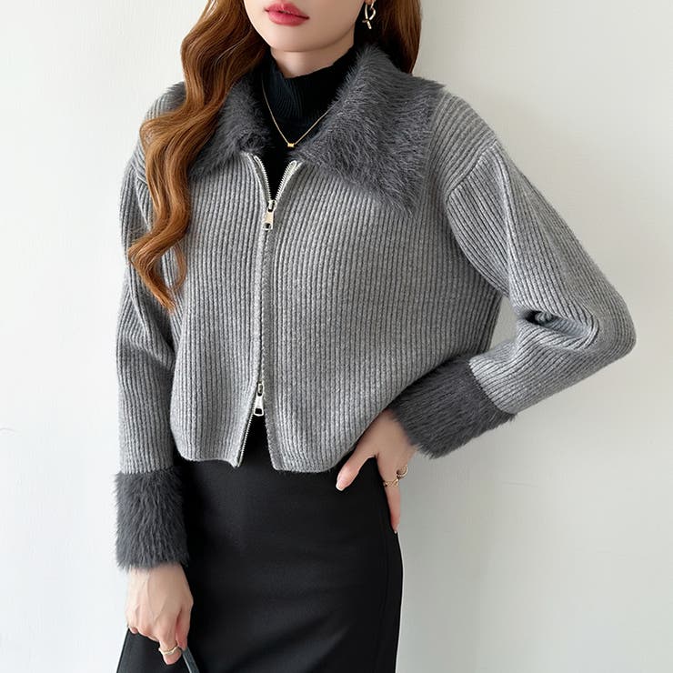 シャギー付きダブルジップカーディガン リブニット カーディガン | COCOMOMO | 詳細画像11 