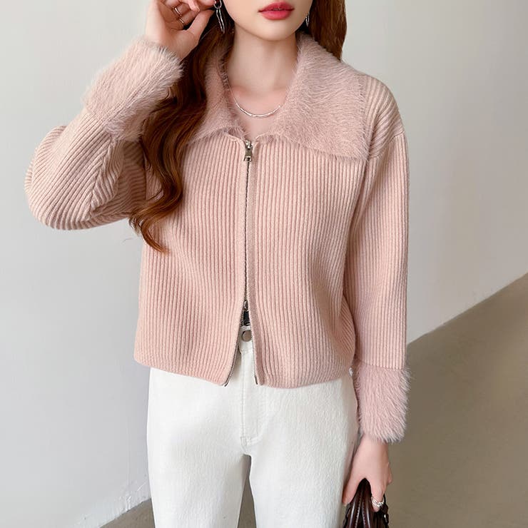 シャギー付きダブルジップカーディガン リブニット カーディガン | COCOMOMO | 詳細画像17 