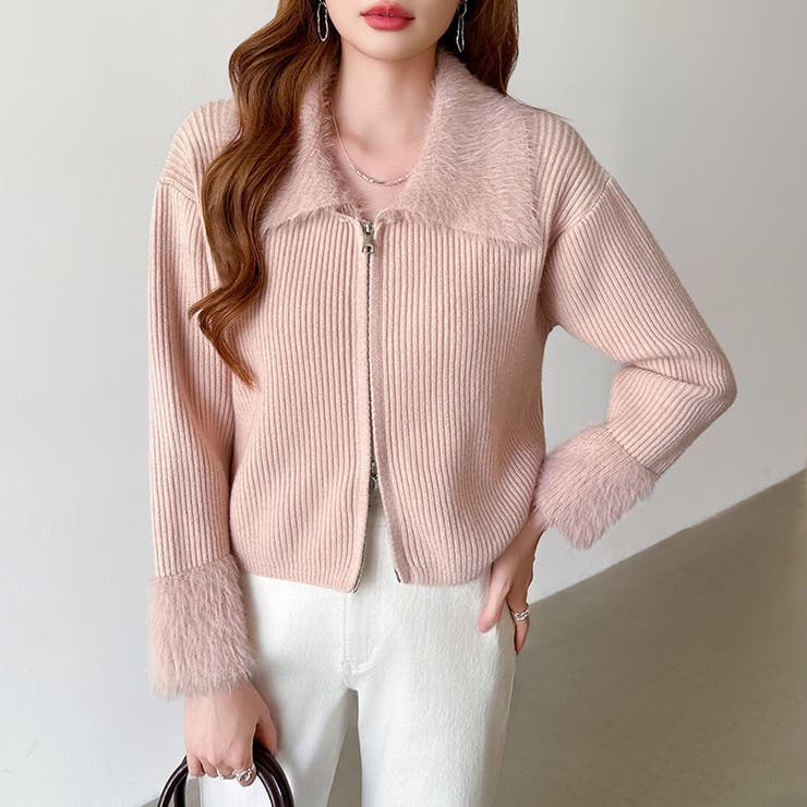 シャギー付きダブルジップカーディガン リブニット カーディガン | COCOMOMO | 詳細画像18 