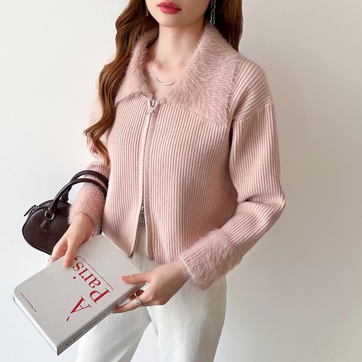 シャギー付きダブルジップカーディガン リブニット カーディガン | COCOMOMO | 詳細画像20 