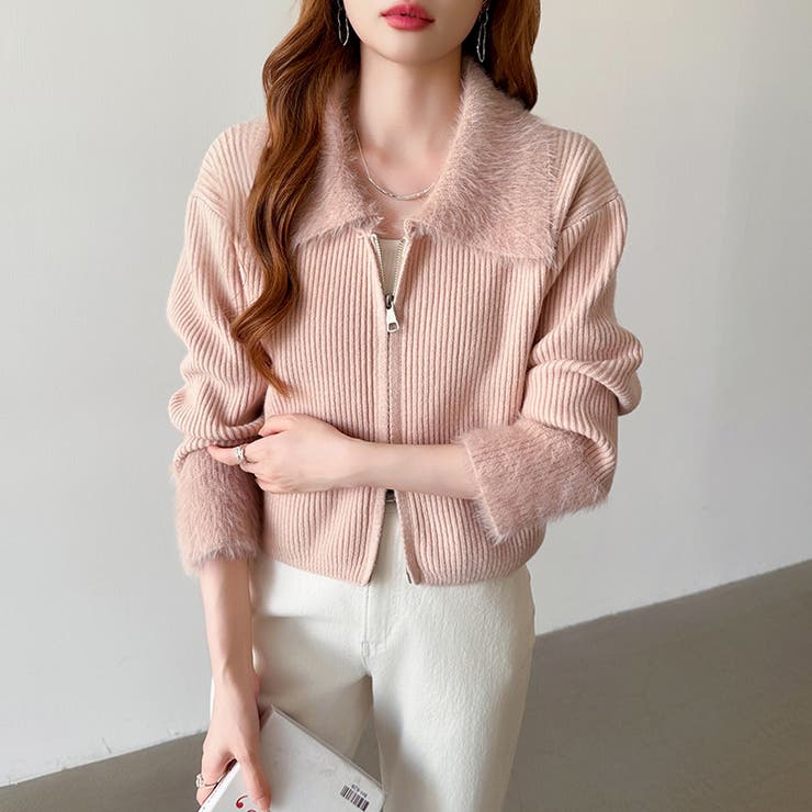 シャギー付きダブルジップカーディガン リブニット カーディガン | COCOMOMO | 詳細画像21 