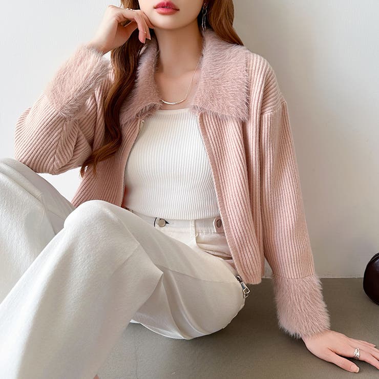 シャギー付きダブルジップカーディガン リブニット カーディガン | COCOMOMO | 詳細画像23 