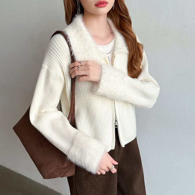 シャギー付きダブルジップカーディガン リブニット カーディガン | COCOMOMO | 詳細画像27 