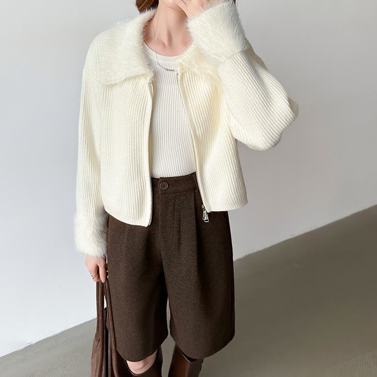 シャギー付きダブルジップカーディガン リブニット カーディガン | COCOMOMO | 詳細画像28 