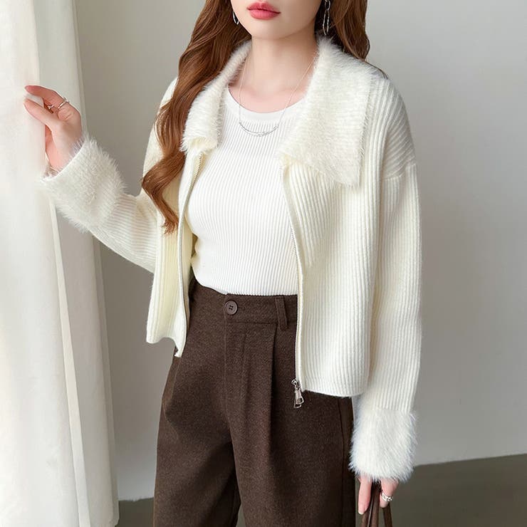 シャギー付きダブルジップカーディガン リブニット カーディガン | COCOMOMO | 詳細画像32 