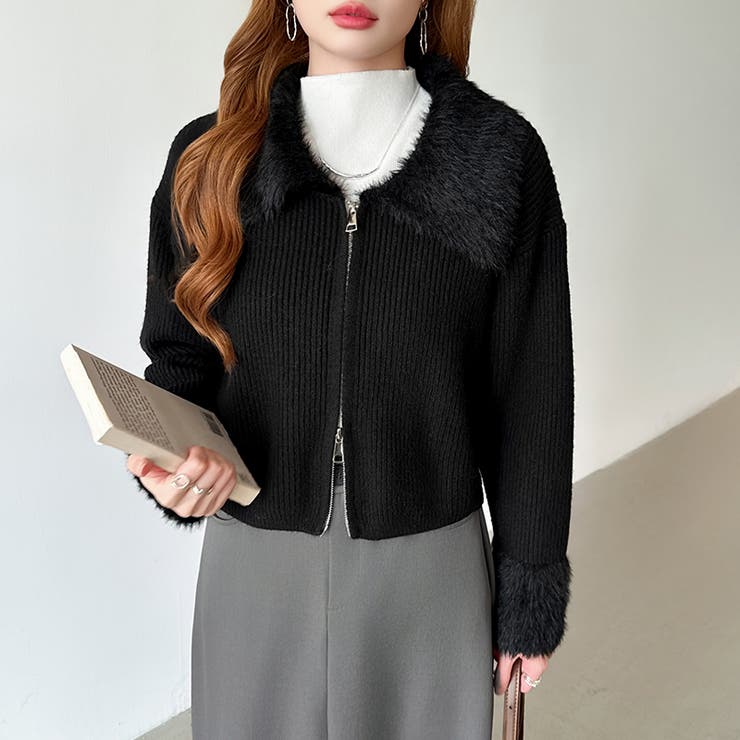 シャギー付きダブルジップカーディガン リブニット カーディガン | COCOMOMO | 詳細画像34 