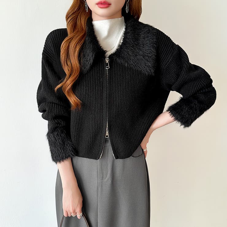 シャギー付きダブルジップカーディガン リブニット カーディガン | COCOMOMO | 詳細画像36 