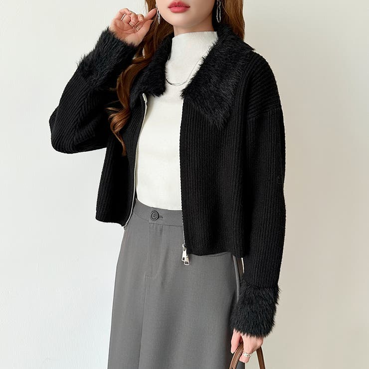 シャギー付きダブルジップカーディガン リブニット カーディガン | COCOMOMO | 詳細画像37 