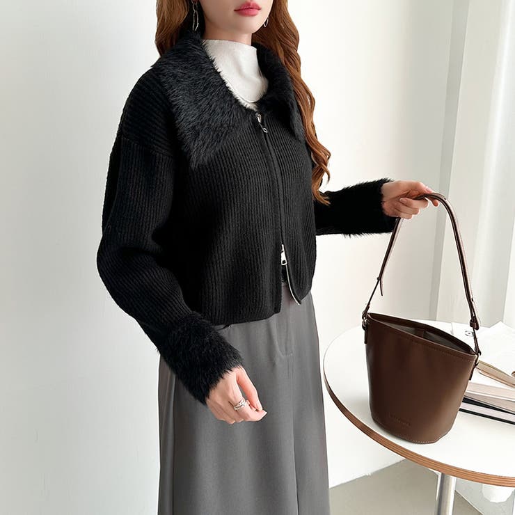 シャギー付きダブルジップカーディガン リブニット カーディガン | COCOMOMO | 詳細画像39 