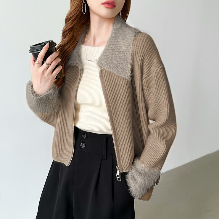 シャギー付きダブルジップカーディガン リブニット カーディガン | COCOMOMO | 詳細画像43 