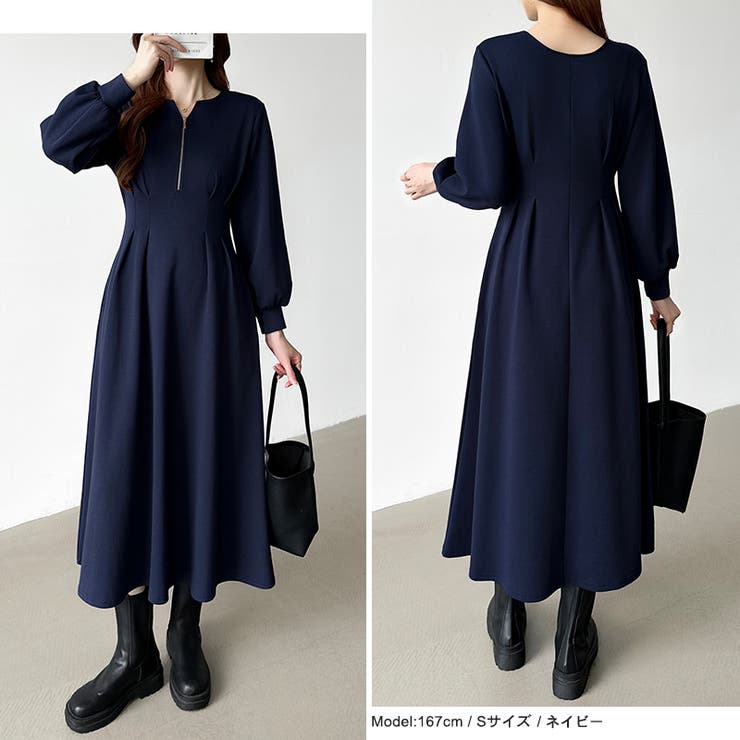 前後2wayで楽しめる ウエストタックワンピース ハーフジップワンピース | COCOMOMO | 詳細画像15 