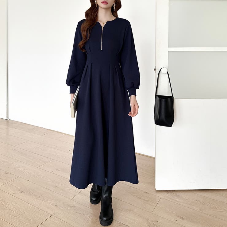 前後2wayで楽しめる ウエストタックワンピース ハーフジップワンピース | COCOMOMO | 詳細画像17 