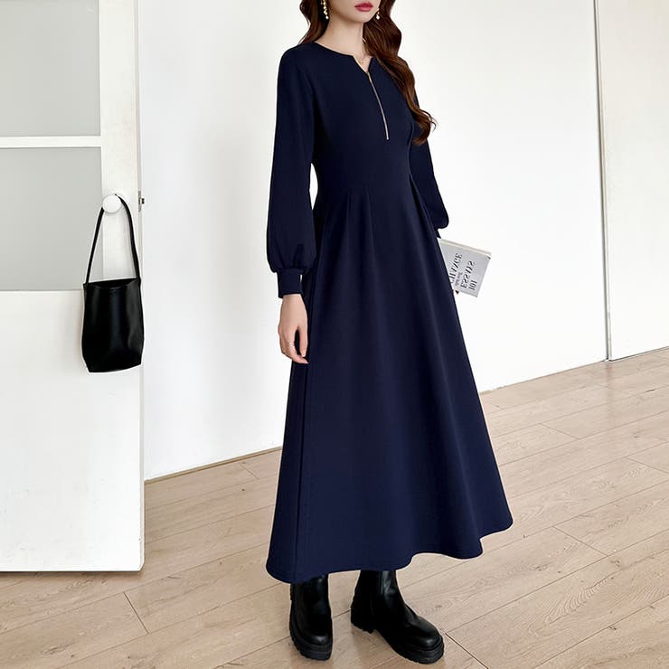 前後2wayで楽しめる ウエストタックワンピース ハーフジップワンピース | COCOMOMO | 詳細画像18 