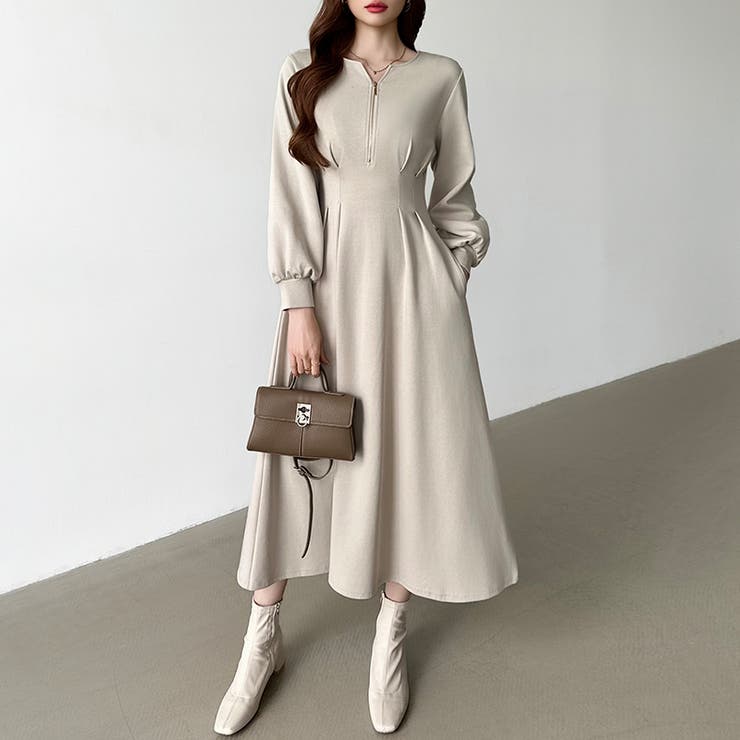 前後2wayで楽しめる ウエストタックワンピース ハーフジップワンピース | COCOMOMO | 詳細画像2 