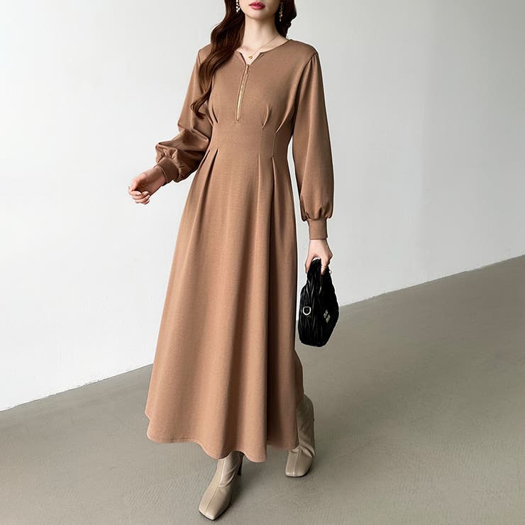 前後2wayで楽しめる ウエストタックワンピース ハーフジップワンピース | COCOMOMO | 詳細画像21 