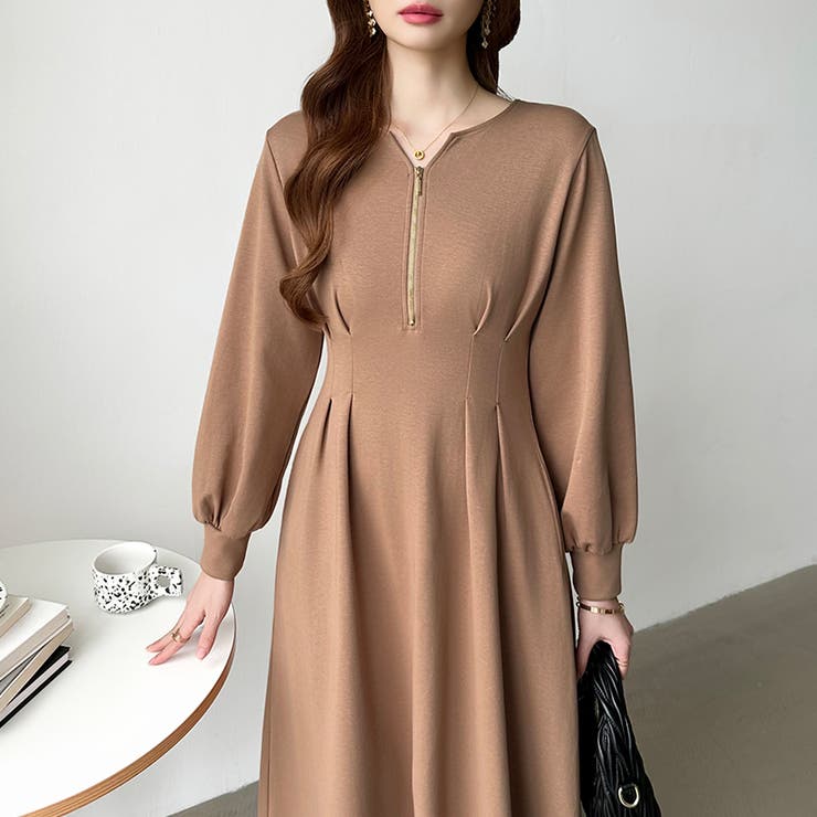 前後2wayで楽しめる ウエストタックワンピース ハーフジップワンピース | COCOMOMO | 詳細画像22 