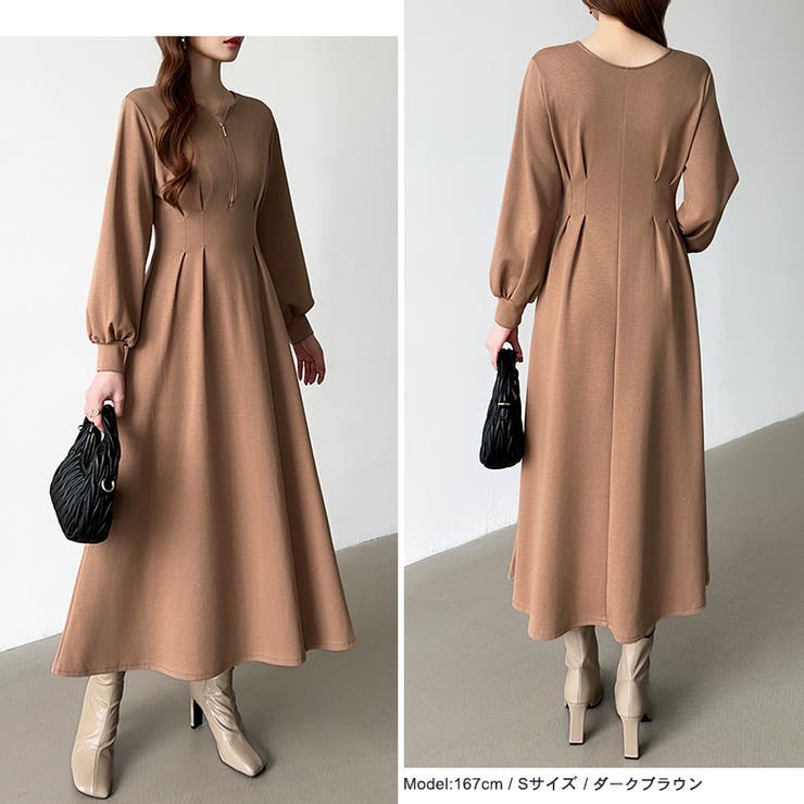 前後2wayで楽しめる ウエストタックワンピース ハーフジップワンピース | COCOMOMO | 詳細画像23 