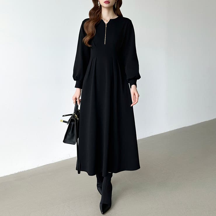 前後2wayで楽しめる ウエストタックワンピース ハーフジップワンピース | COCOMOMO | 詳細画像28 