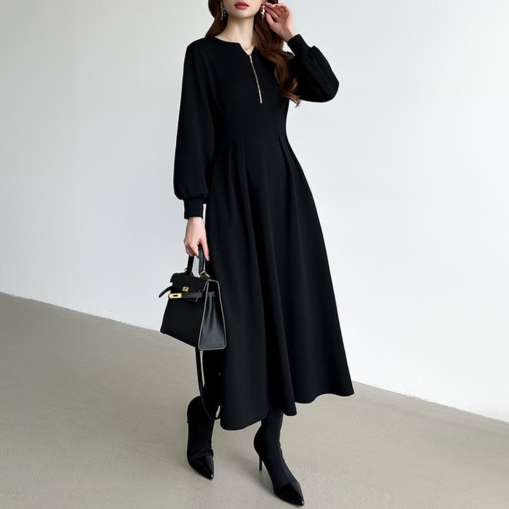 前後2wayで楽しめる ウエストタックワンピース ハーフジップワンピース | COCOMOMO | 詳細画像29 