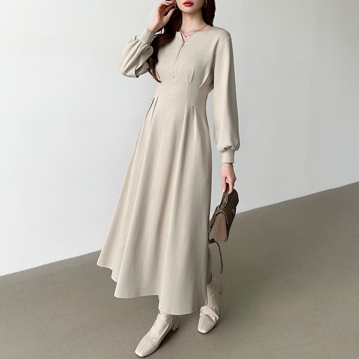 前後2wayで楽しめる ウエストタックワンピース ハーフジップワンピース | COCOMOMO | 詳細画像3 