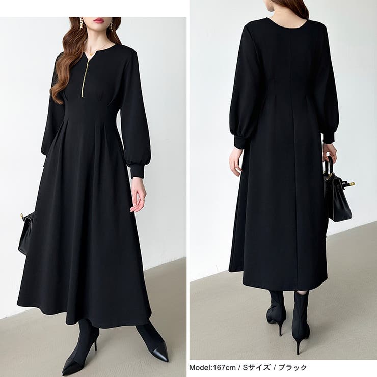 前後2wayで楽しめる ウエストタックワンピース ハーフジップワンピース | COCOMOMO | 詳細画像33 