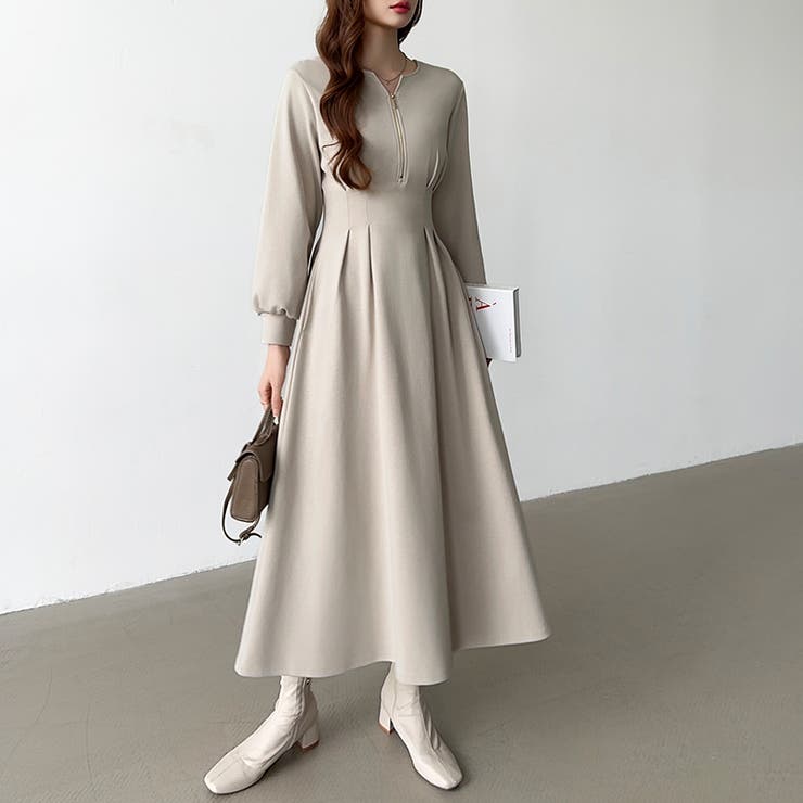 前後2wayで楽しめる ウエストタックワンピース ハーフジップワンピース | COCOMOMO | 詳細画像4 