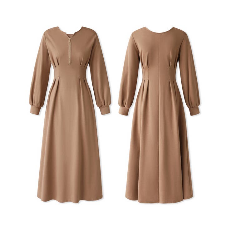 前後2wayで楽しめる ウエストタックワンピース ハーフジップワンピース | COCOMOMO | 詳細画像46 