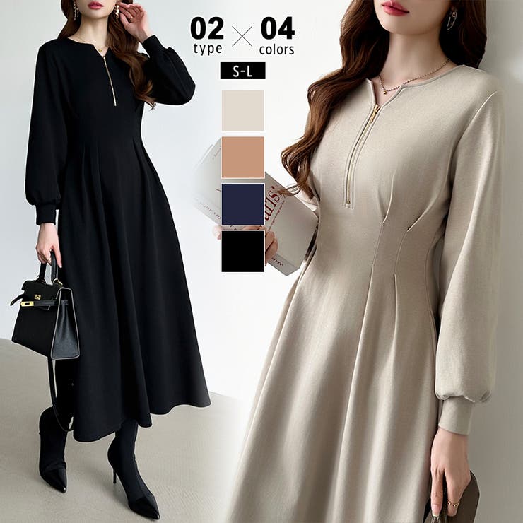 前後2wayで楽しめる ウエストタックワンピース ハーフジップワンピース | COCOMOMO | 詳細画像1 