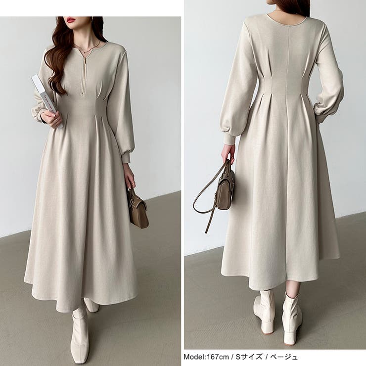 前後2wayで楽しめる ウエストタックワンピース ハーフジップワンピース | COCOMOMO | 詳細画像6 