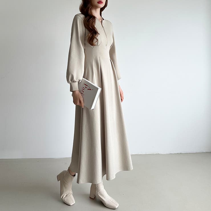 前後2wayで楽しめる ウエストタックワンピース ハーフジップワンピース | COCOMOMO | 詳細画像8 