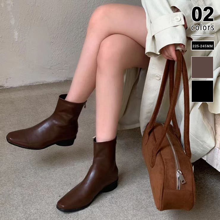 ブラウン | ショートブーツ スクエアトゥブーツ ローヒール | COCOMOMO