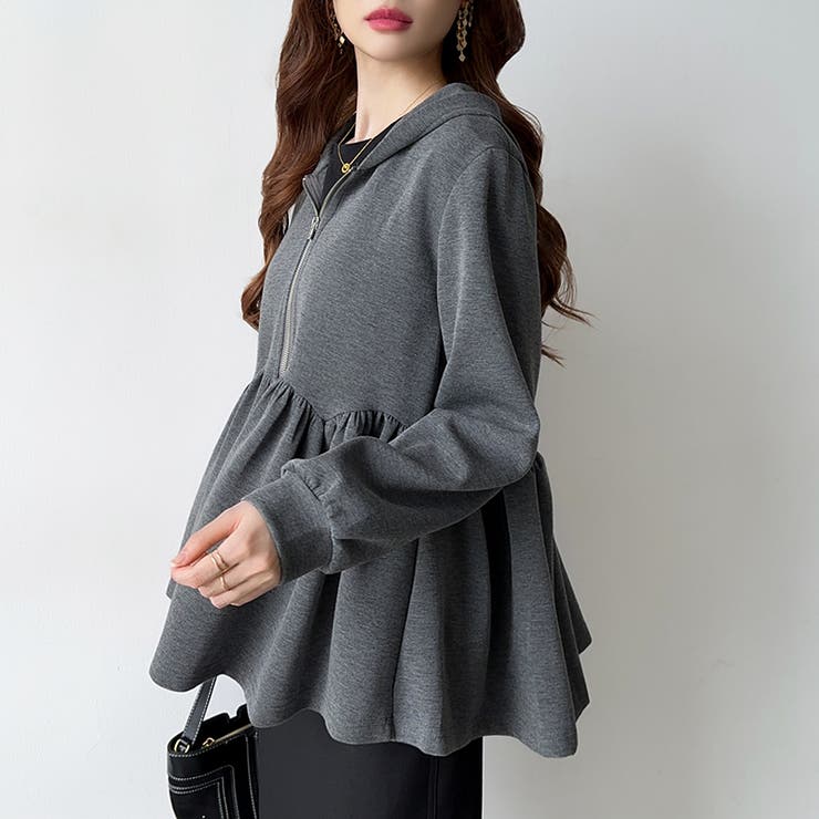 カジュアルに、大人フェミニン。 ペプラムパーカー ジップパーカー | COCOMOMO | 詳細画像11 