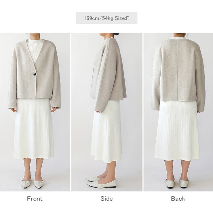 ノーカラージャケット ショートコート アウター[品番：COCW0006659