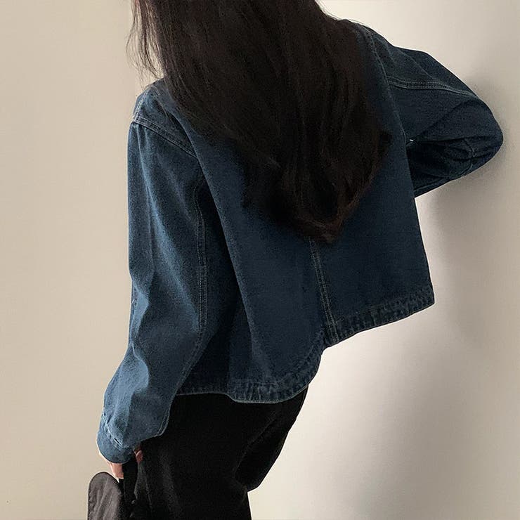 ノーカラーデニムジャケット デニムジャケット ブルゾン | COCOMOMO | 詳細画像15 