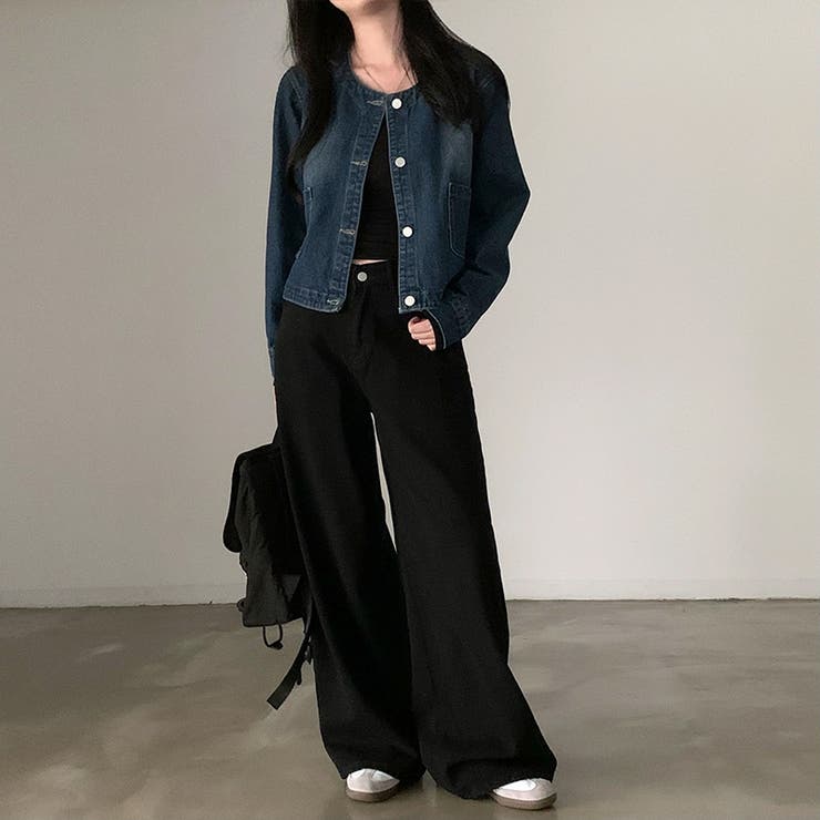 ノーカラーデニムジャケット デニムジャケット ブルゾン | COCOMOMO | 詳細画像16 