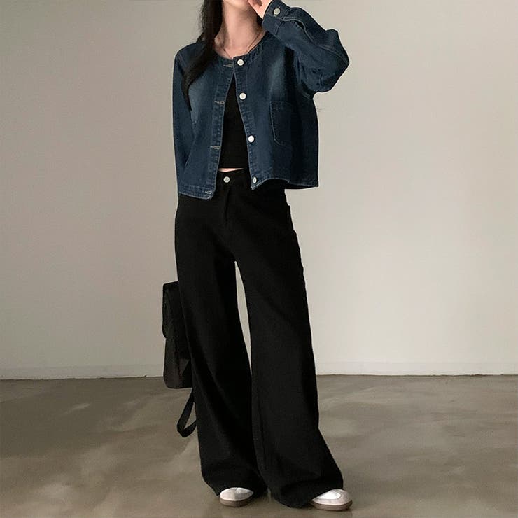 ノーカラーデニムジャケット デニムジャケット ブルゾン | COCOMOMO | 詳細画像17 