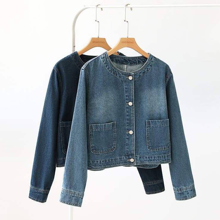 ノーカラーデニムジャケット デニムジャケット ブルゾン | COCOMOMO | 詳細画像18 